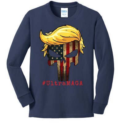 Ultra MAGA #UltraMAGA Punisher Trump Kids Long Sleeve Shirt