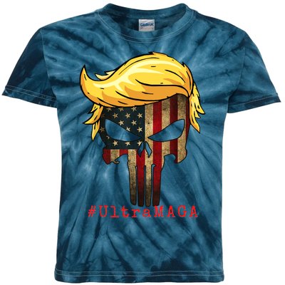 Ultra MAGA #UltraMAGA Punisher Trump Kids Tie-Dye T-Shirt