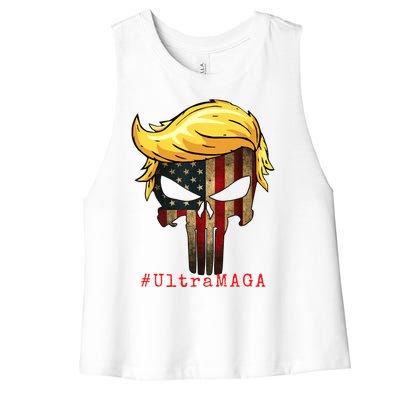 Ultra MAGA #UltraMAGA Punisher Trump Women's Racerback Cropped Tank