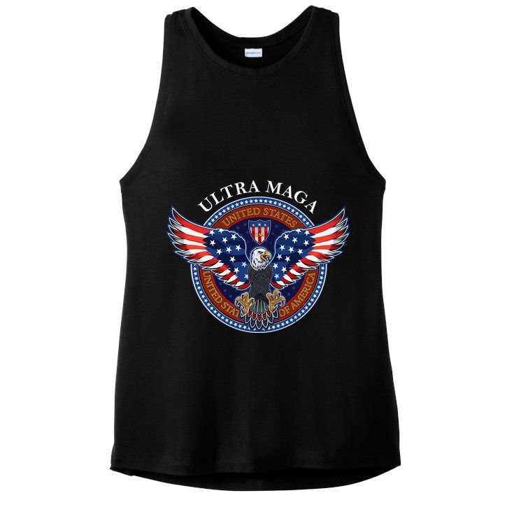 Ultra MAGA USA Eagle Crest Trump 2024 United States America Ladies PosiCharge Tri-Blend Wicking Tank