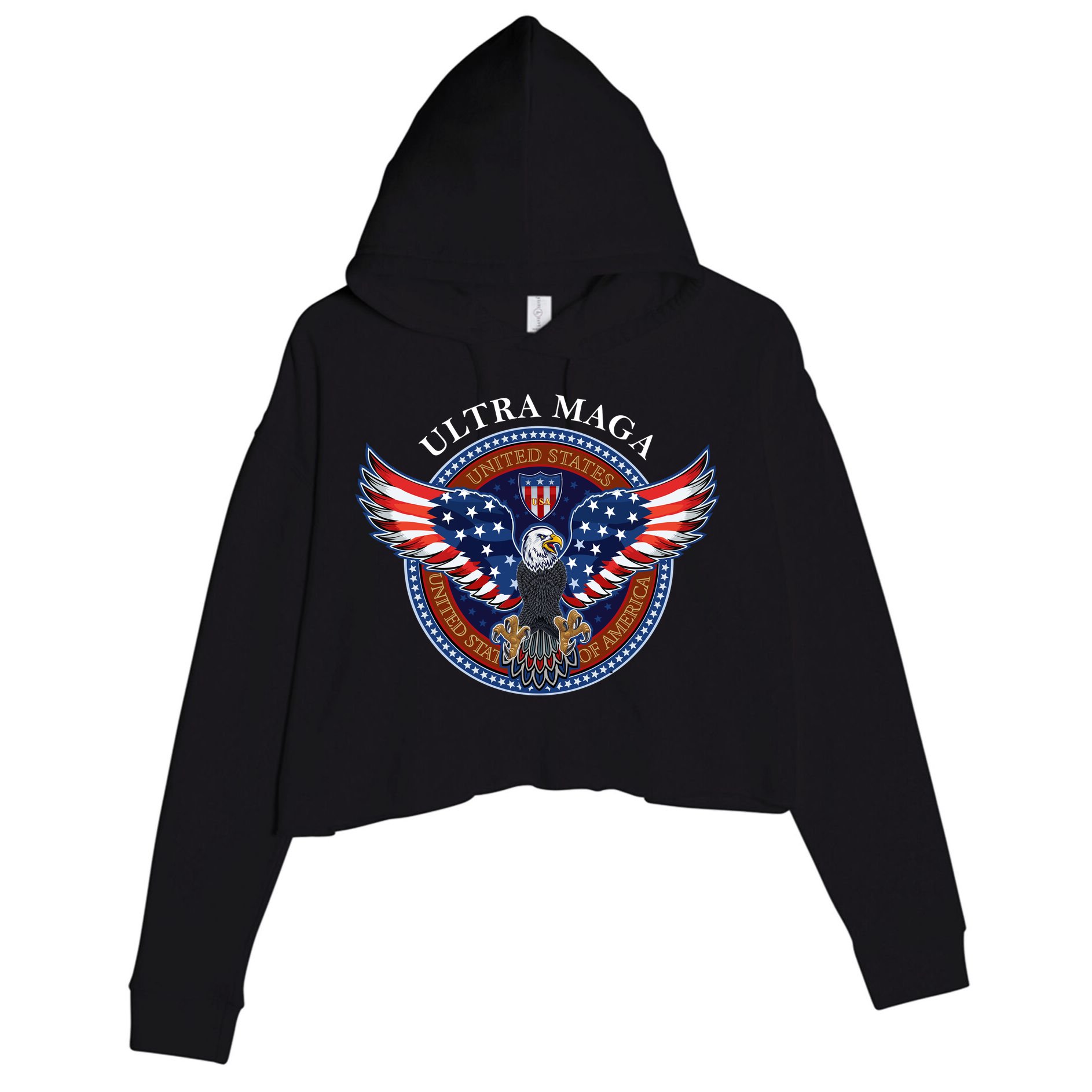 Ultra MAGA USA Eagle Crest Trump 2024 United States America Crop Fleece Hoodie