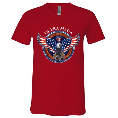 Ultra MAGA USA Eagle Crest Trump 2024 United States America V-Neck T-Shirt