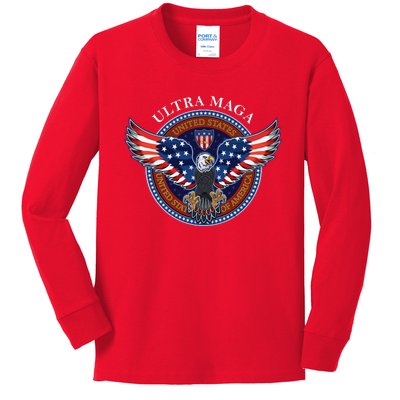 Ultra MAGA USA Eagle Crest Trump 2024 United States America Kids Long Sleeve Shirt