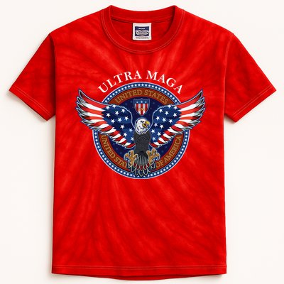 Ultra MAGA USA Eagle Crest Trump 2024 United States America Kids Tie-Dye T-Shirt