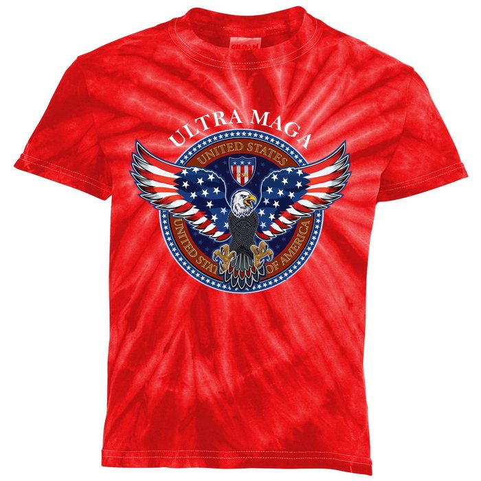 Ultra MAGA USA Eagle Crest Trump 2024 United States America Kids Tie-Dye T-Shirt