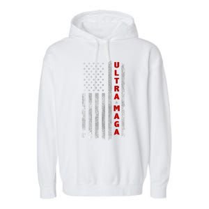 Ultra Maga US Flag American Patriotic Trump Supporter Garment-Dyed Fleece Hoodie