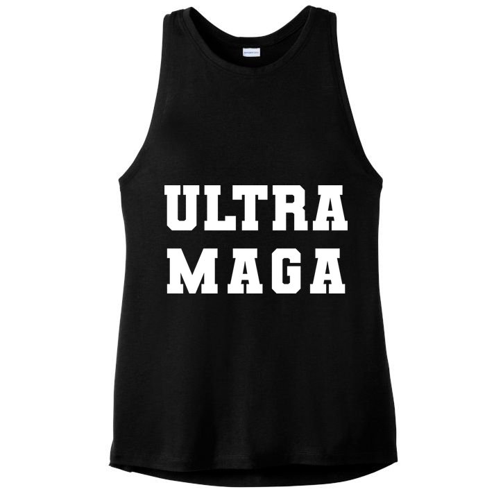 Ultra MAGA Varsity College Font Logo Ladies PosiCharge Tri-Blend Wicking Tank