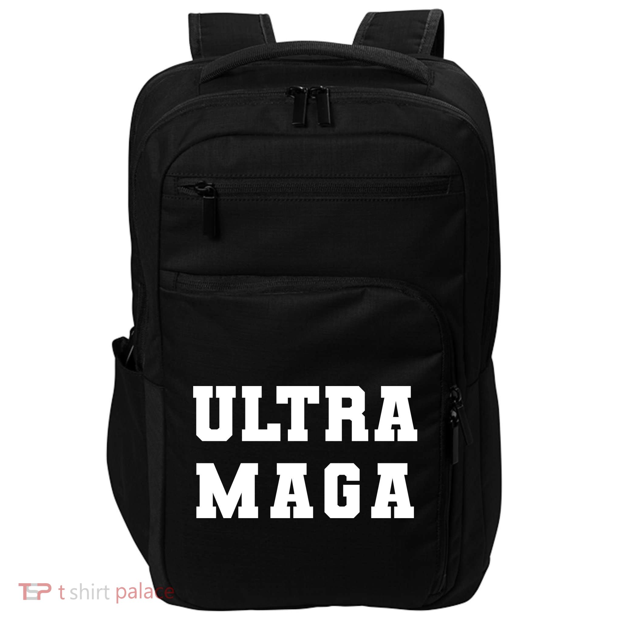 Ultra MAGA Varsity College Font Logo Impact Tech Backpack