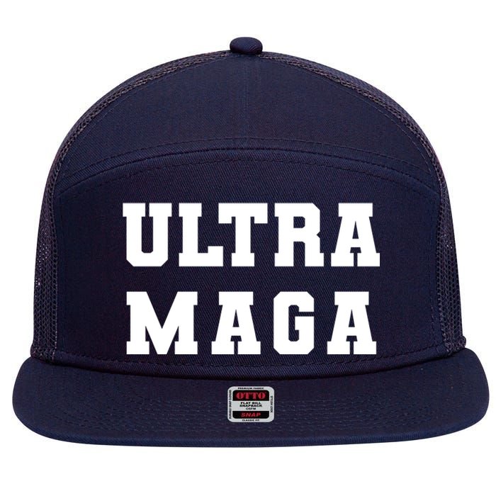 Ultra MAGA Varsity College Font Logo 7 Panel Mesh Trucker Snapback Hat