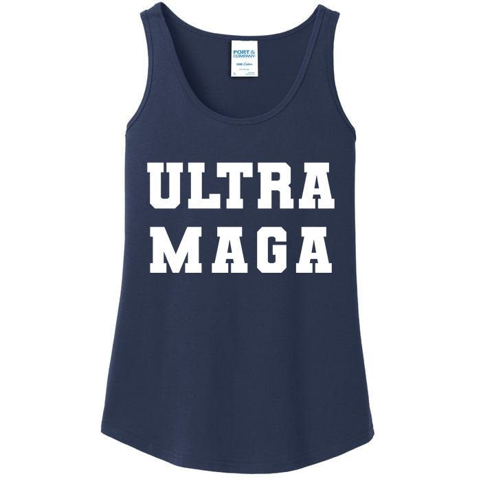 Ultra MAGA Varsity College Font Logo Ladies Essential Tank