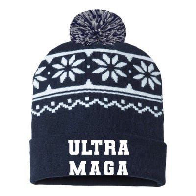 Ultra MAGA Varsity College Font Logo USA-Made Snowflake Beanie