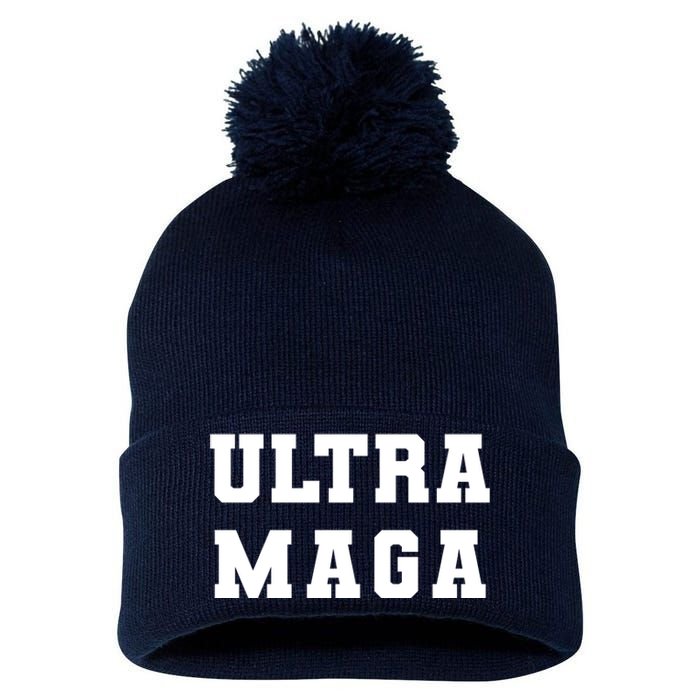 Ultra MAGA Varsity College Font Logo Pom Pom 12in Knit Beanie