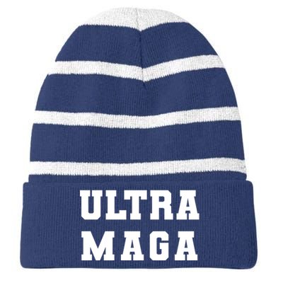 Ultra MAGA Varsity College Font Logo Striped Beanie with Solid Band