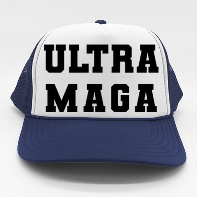 Ultra MAGA Varsity College Font Logo Trucker Hat