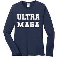 Ultra MAGA Varsity College Font Logo Ladies Long Sleeve Shirt