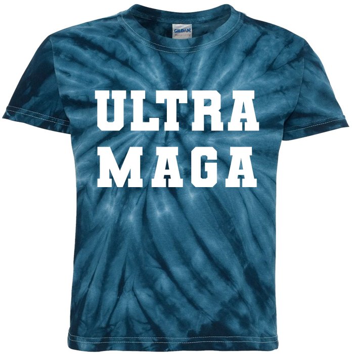 Ultra MAGA Varsity College Font Logo Kids Tie-Dye T-Shirt