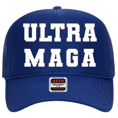 Ultra MAGA Varsity College Font Logo High Crown Mesh Back Trucker Hat