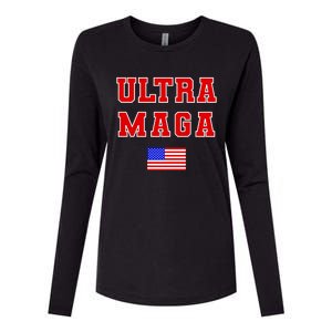 Ultra MAGA Varsity USA United States Flag Logo Womens Cotton Relaxed Long Sleeve T-Shirt