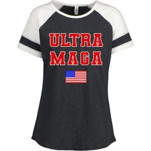 Ultra MAGA Varsity USA United States Flag Logo Enza Ladies Jersey Colorblock Tee