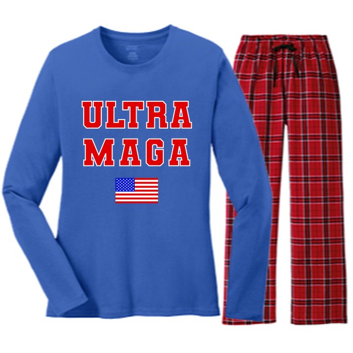 Ultra MAGA Varsity USA United States Flag Logo Women's Long Sleeve Flannel Pajama Set 