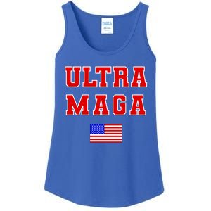 Ultra MAGA Varsity USA United States Flag Logo Ladies Essential Tank