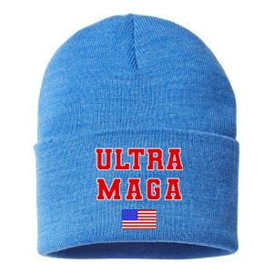 Ultra MAGA Varsity USA United States Flag Logo Sustainable Knit Beanie