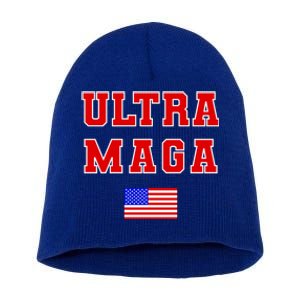 Ultra MAGA Varsity USA United States Flag Logo Short Acrylic Beanie