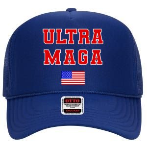 Ultra MAGA Varsity USA United States Flag Logo High Crown Mesh Back Trucker Hat