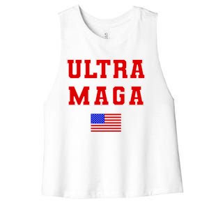 Ultra MAGA Varsity USA United States Flag Logo Women's Racerback Cropped Tank