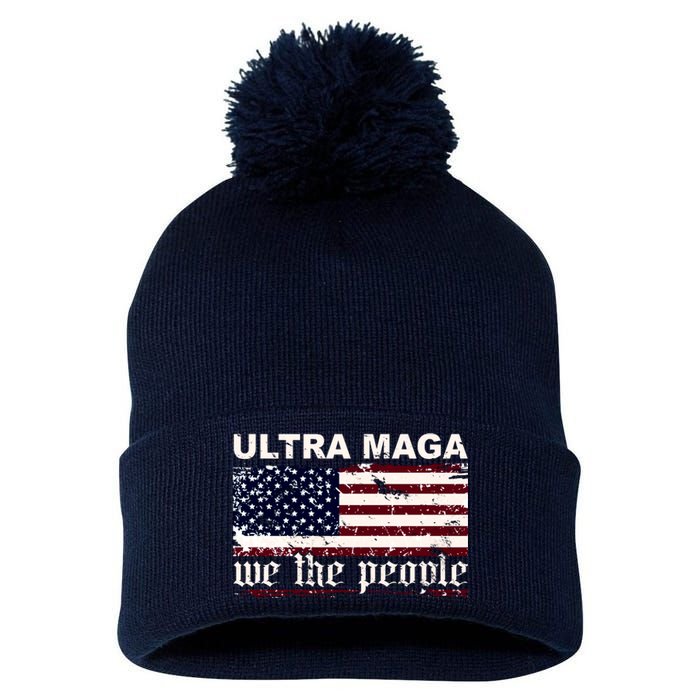 Ultra Maga We The People USA Flag Vintage Pom Pom 12in Knit Beanie