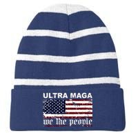 Ultra Maga We The People USA Flag Vintage Striped Beanie with Solid Band