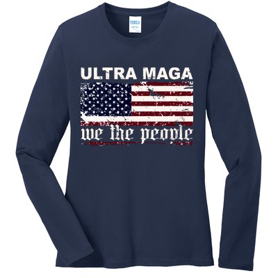Ultra Maga We The People USA Flag Vintage Ladies Long Sleeve Shirt