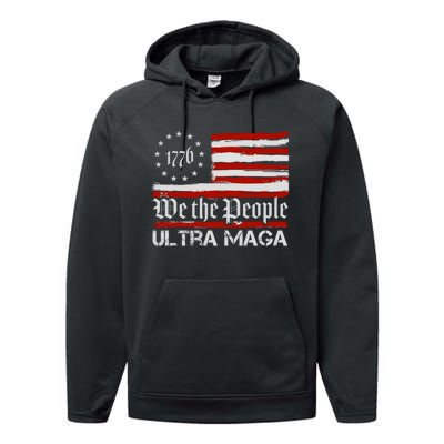 Ultra MAGA We The People Shirt Funny Anti Biden US Flag Pro Trump Trendy Performance Fleece Hoodie