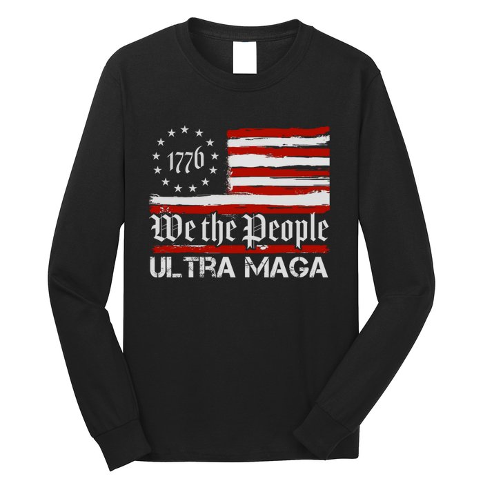 Ultra MAGA We The People Shirt Funny Anti Biden US Flag Pro Trump Trendy Long Sleeve Shirt