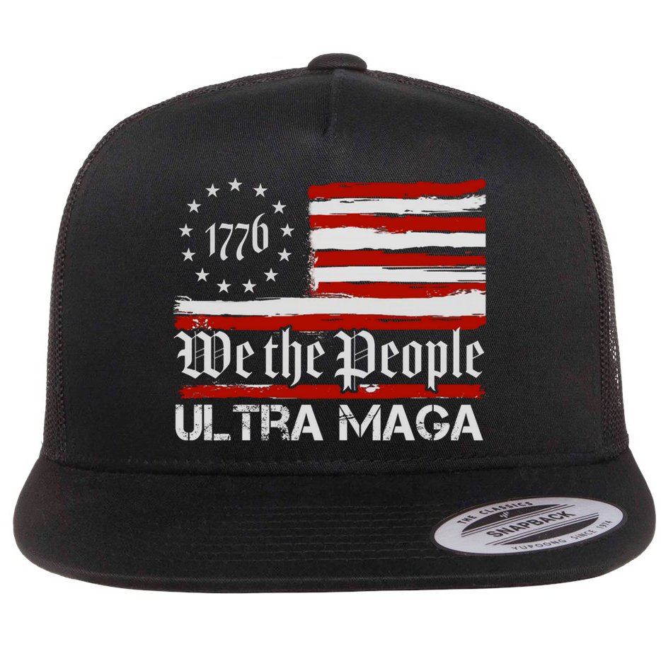 Ultra MAGA We The People Shirt Funny Anti Biden US Flag Pro Trump Trendy Flat Bill Trucker Hat