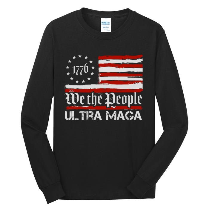 Ultra MAGA We The People Shirt Funny Anti Biden US Flag Pro Trump Trendy Tall Long Sleeve T-Shirt