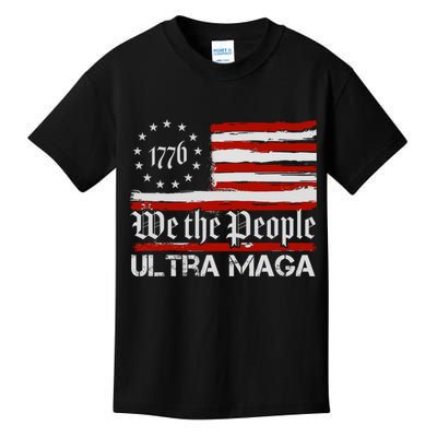 Ultra MAGA We The People Shirt Funny Anti Biden US Flag Pro Trump Trendy Kids T-Shirt