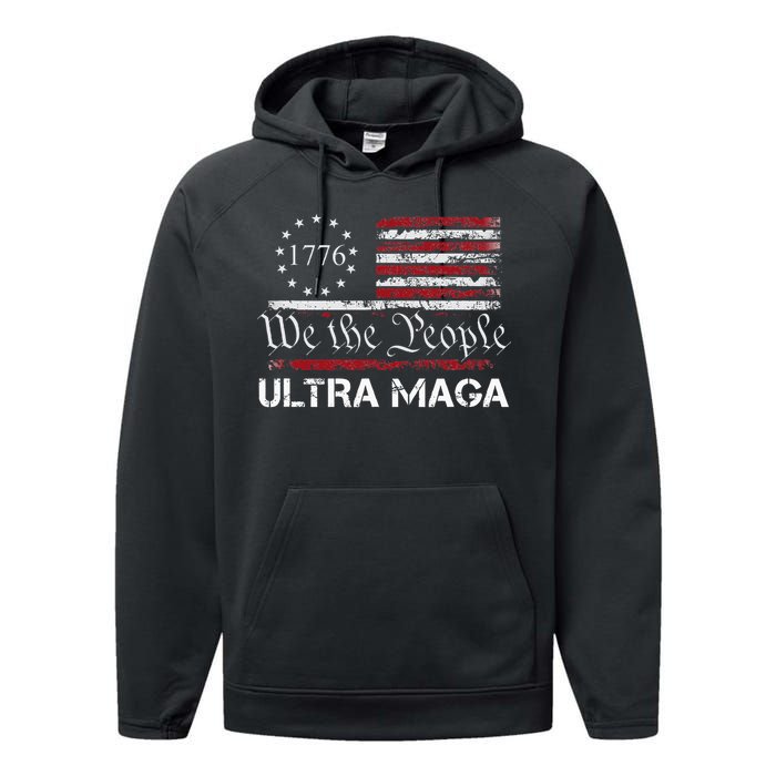 Ultra Maga We The People Proud Republican Usa Flag Performance Fleece Hoodie