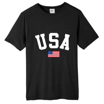 USA Men Women American Flag Patriotic 4th Of July Tall Fusion ChromaSoft Performance T-Shirt