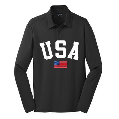 USA Men Women American Flag Patriotic 4th Of July Silk Touch Performance Long Sleeve Polo