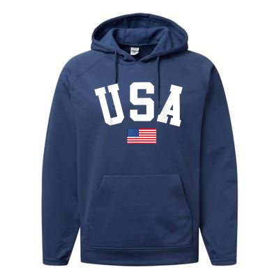 USA Men Women American Flag Patriotic 4th Of July Performance Fleece Hoodie