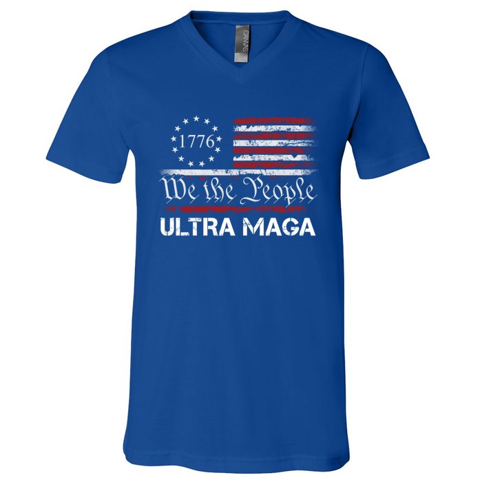 Ultra Maga We The People Proud Republican Usa Flag Gift V-Neck T-Shirt