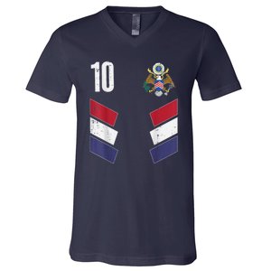 Usa Number 10 America Soccer Dad And Mom V-Neck T-Shirt