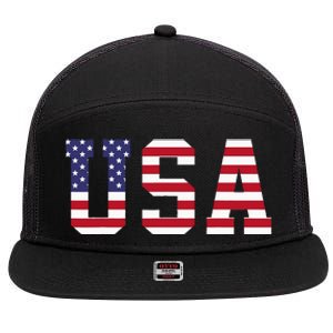 Usa National American Flag 4th Of July 7 Panel Mesh Trucker Snapback Hat