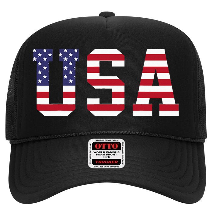 Usa National American Flag 4th Of July High Crown Mesh Back Trucker Hat