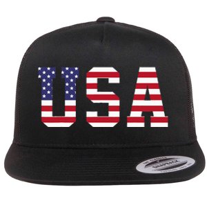 Usa National American Flag 4th Of July Flat Bill Trucker Hat