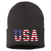 Usa National American Flag 4th Of July Sustainable Knit Beanie