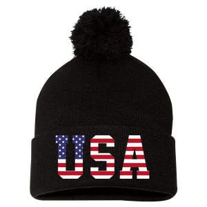 Usa National American Flag 4th Of July Pom Pom 12in Knit Beanie