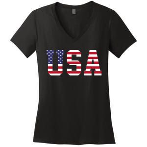 Usa National American Flag 4th Of July Women's V-Neck T-Shirt