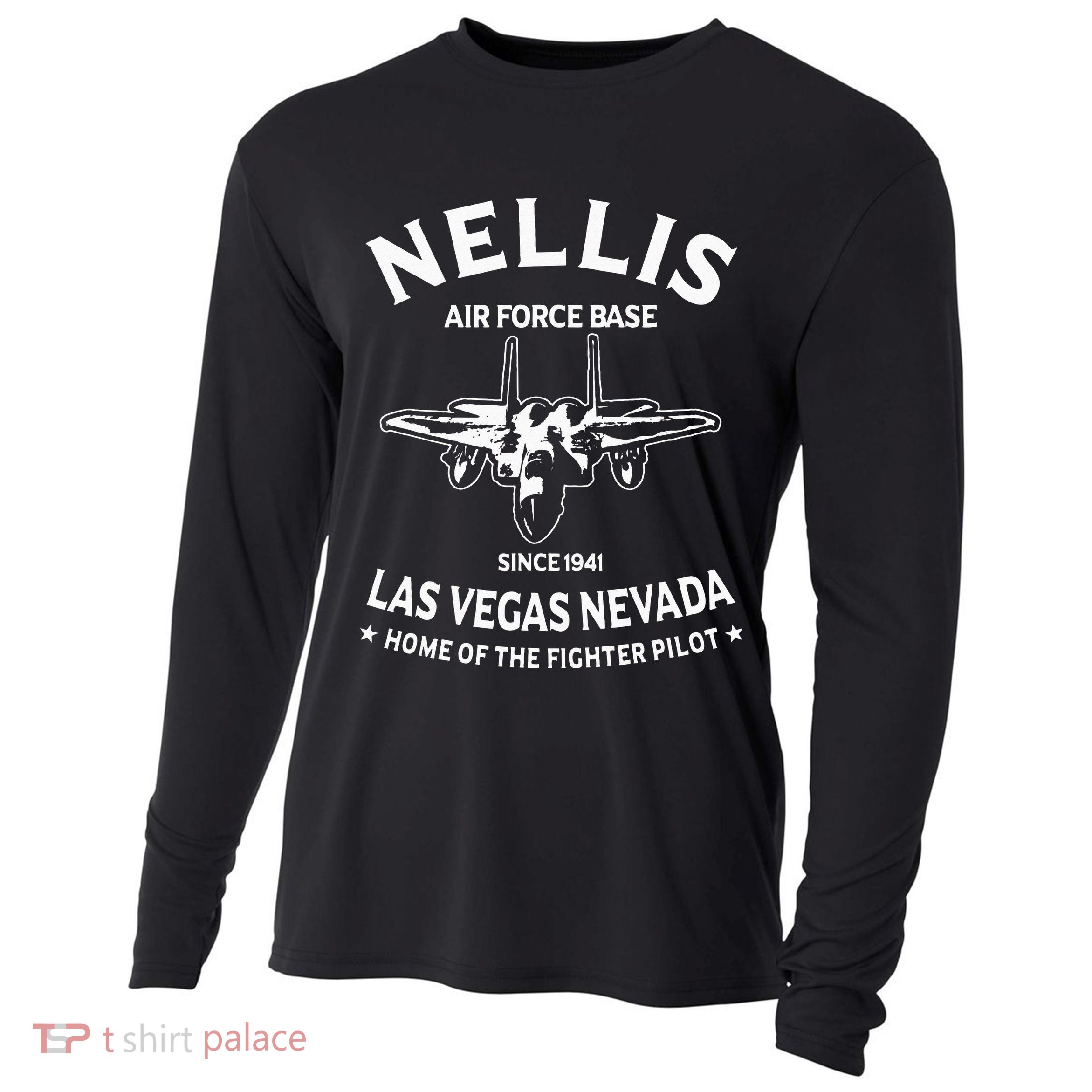 USAF Nellis AFB Las Vegas Nevada F15 Eagle Fighter Vintage Cooling Performance Long Sleeve Crew
